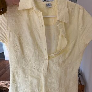 Carole Little Light Yellow Embroidered Button Down Shirt